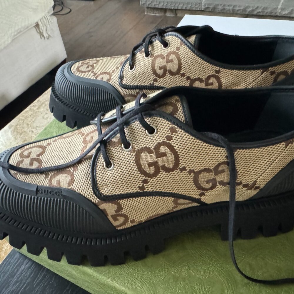 New Gucci Maxi GG Supreme Canvas Men Lace-Up Shoes - Picture 10 of 12